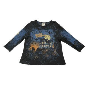 Studio Collection Halloween Long Sleeve Shirt Black Rhinestones Women's Size XL